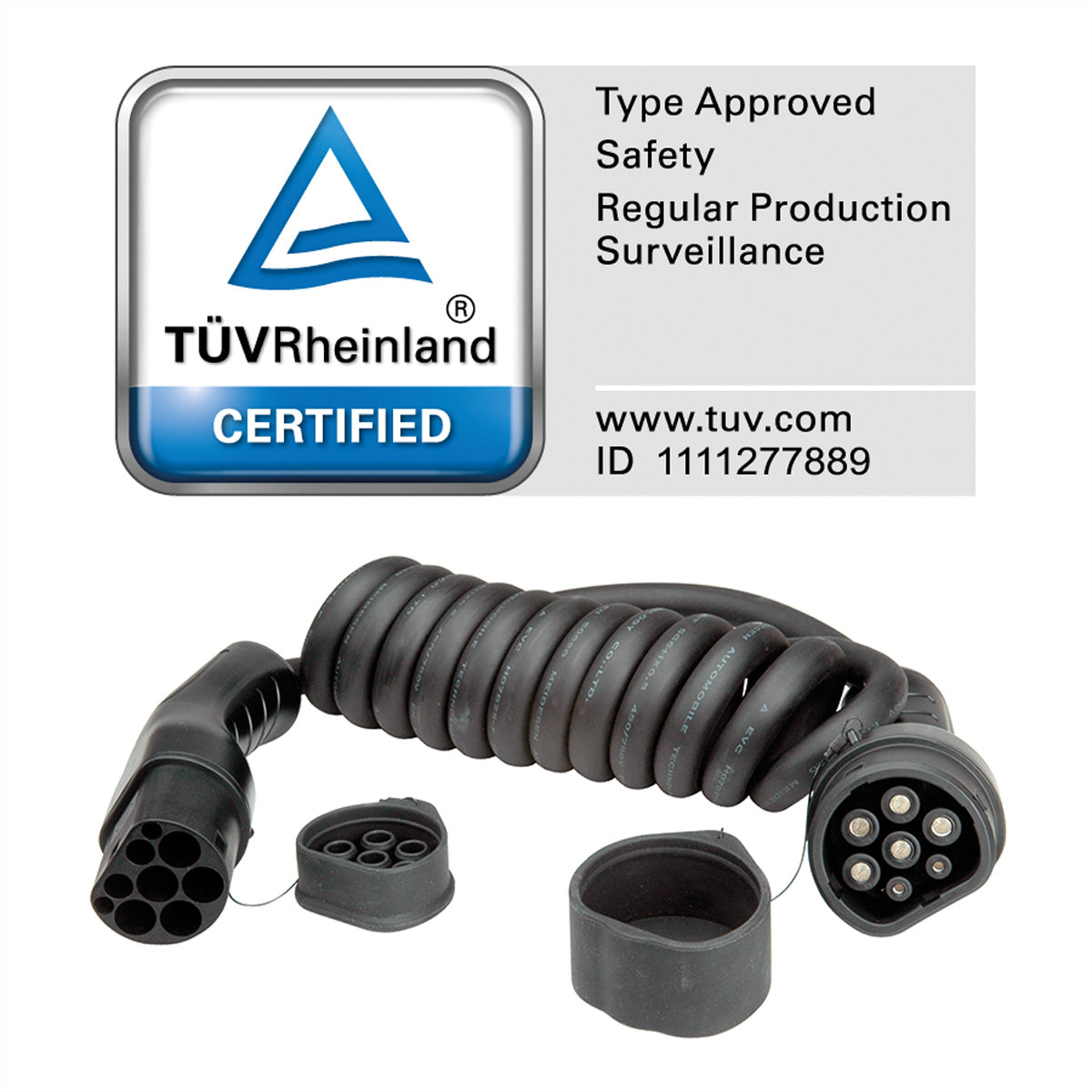 ROLINE Typ 2 Stromkabel – Typ 2–Typ 2, 5 m, 3-phasig, 480 V/32 A, 22 kW, spiralförmig, IP65/IP54, schwarz