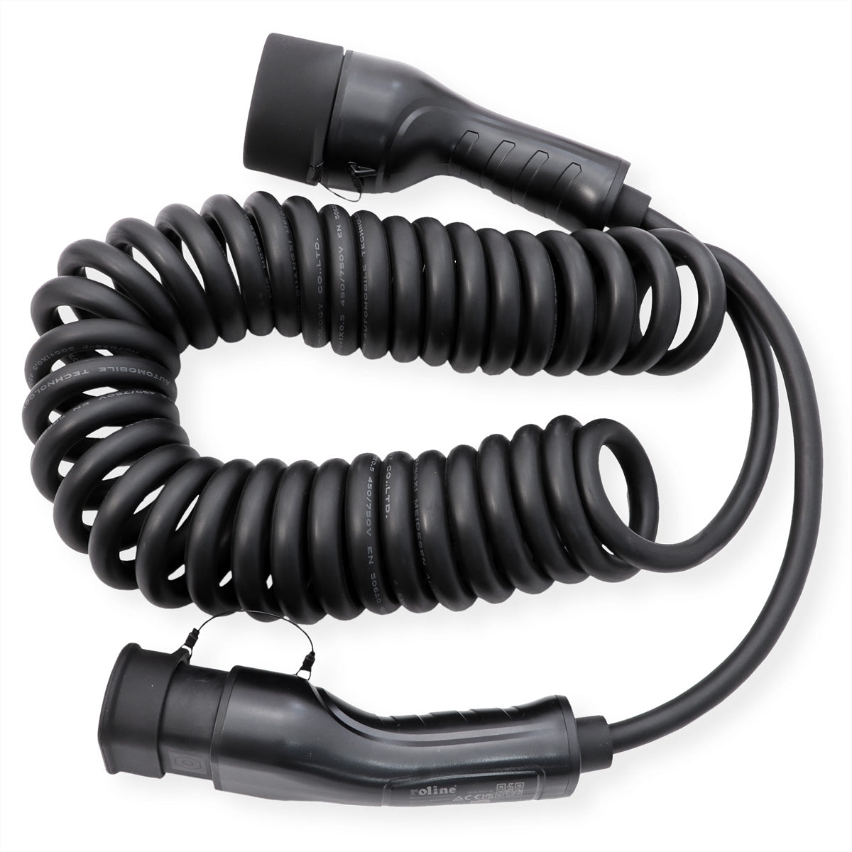 ROLINE Typ 2 Ladekabel – Typ 2–Typ 2, 7,5 m (Spiralkabel, max. 5 m), 1-phasig, 32 A, 7,4 kW