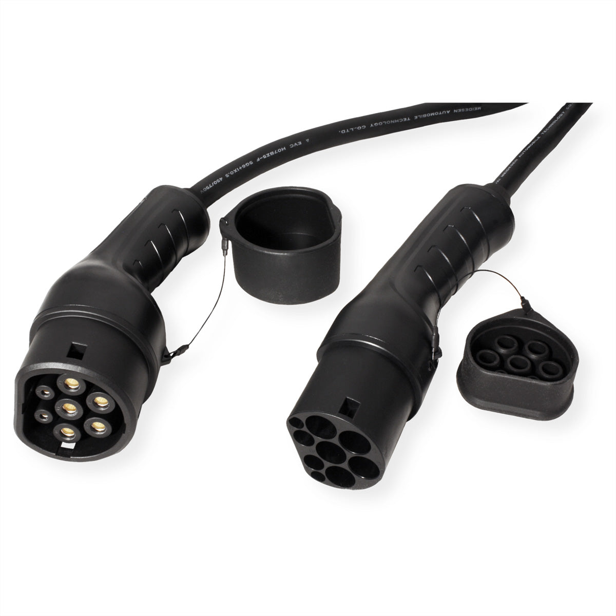ROLINE Typ 2 Stromkabel – Typ 2–Typ 2, 5 m (spiralförmig, max. 3 m), 3-phasig, 11 kW/16 A, schwarz