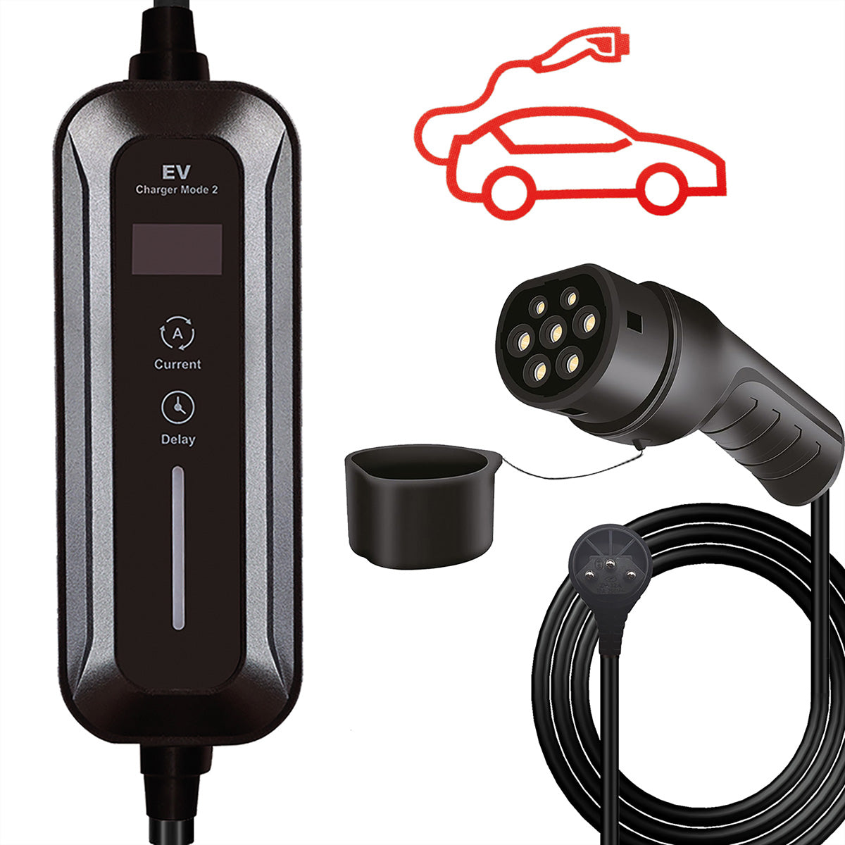 ROLINE Elektroauto-Ladekabel Stromkabel – T12 (Typ J)–Typ 2, 5 m, 250 V/10 A, IP54, Schwarz