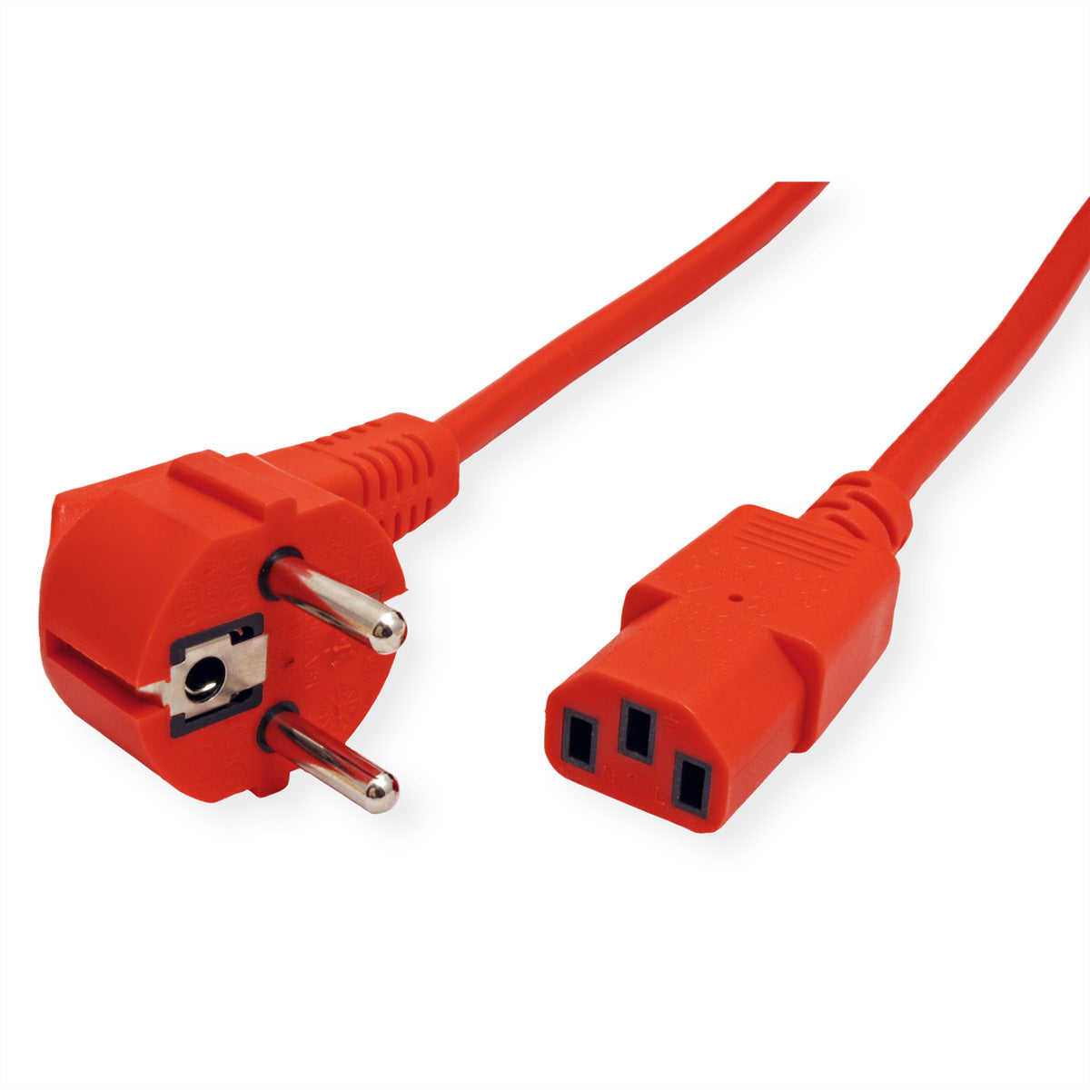 ROLINE Netzkabel – Schuko (CEE 7/7, gewinkelt) – IEC C13 (gerade), 1,8 m, 250 V/10 A, rot