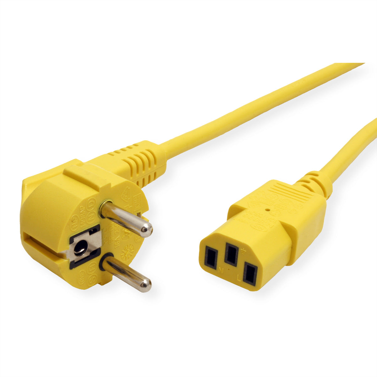 ROLINE Netzkabel – Schuko (CEE 7/7) gewinkelt – IEC C13, 1,8 m, 250 V/10 A, Gelb