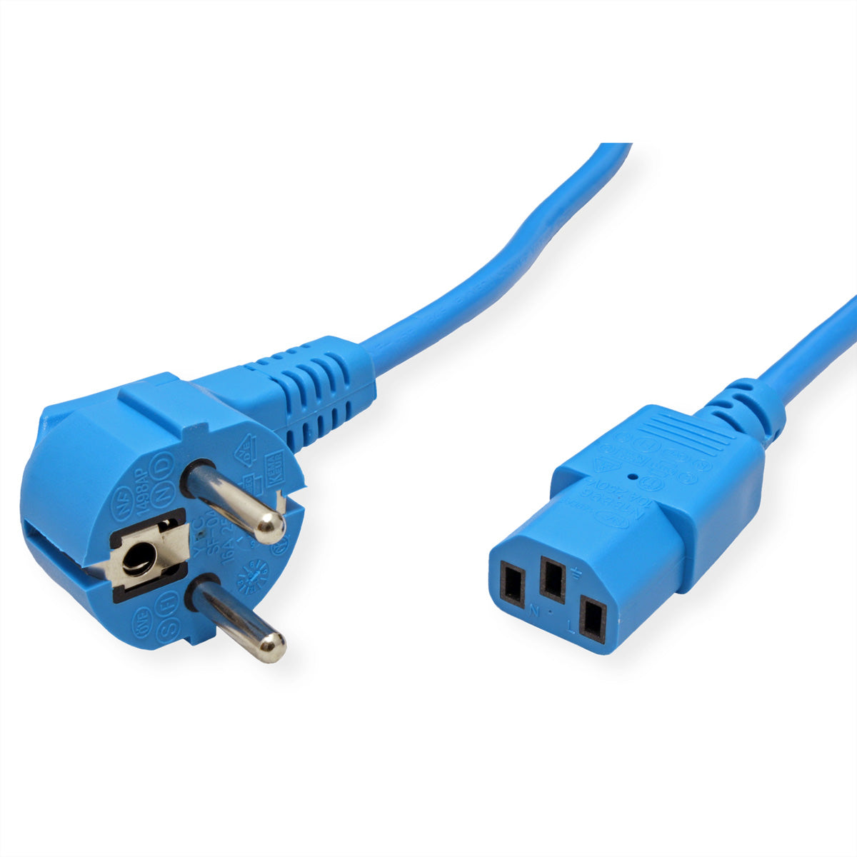 ROLINE Netzkabel – Schuko (Typ E/F, gewinkelt) – IEC C13, 1,8 m, 250 V/10 A, blau