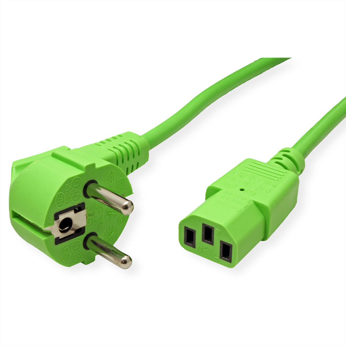 ROLINE Netzkabel – Schuko (CEE 7/7, 90° gewinkelt) – IEC C13, 1,8 m, 250 V/10 A, grün