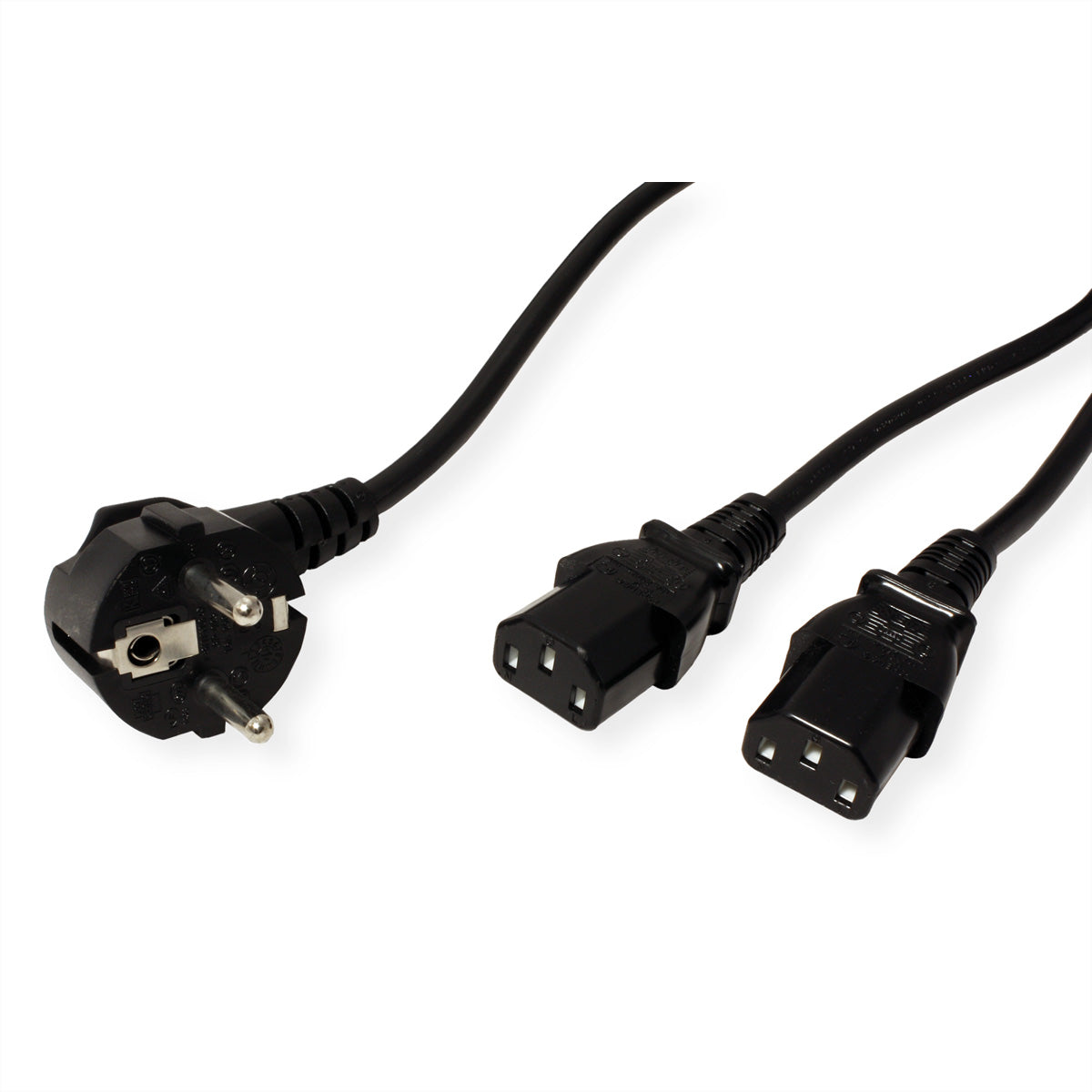 ROLINE Netzkabel – Schuko (CEE 7/7) – 2× IEC C13, 2 m, 250 V/10 A, Schwarz