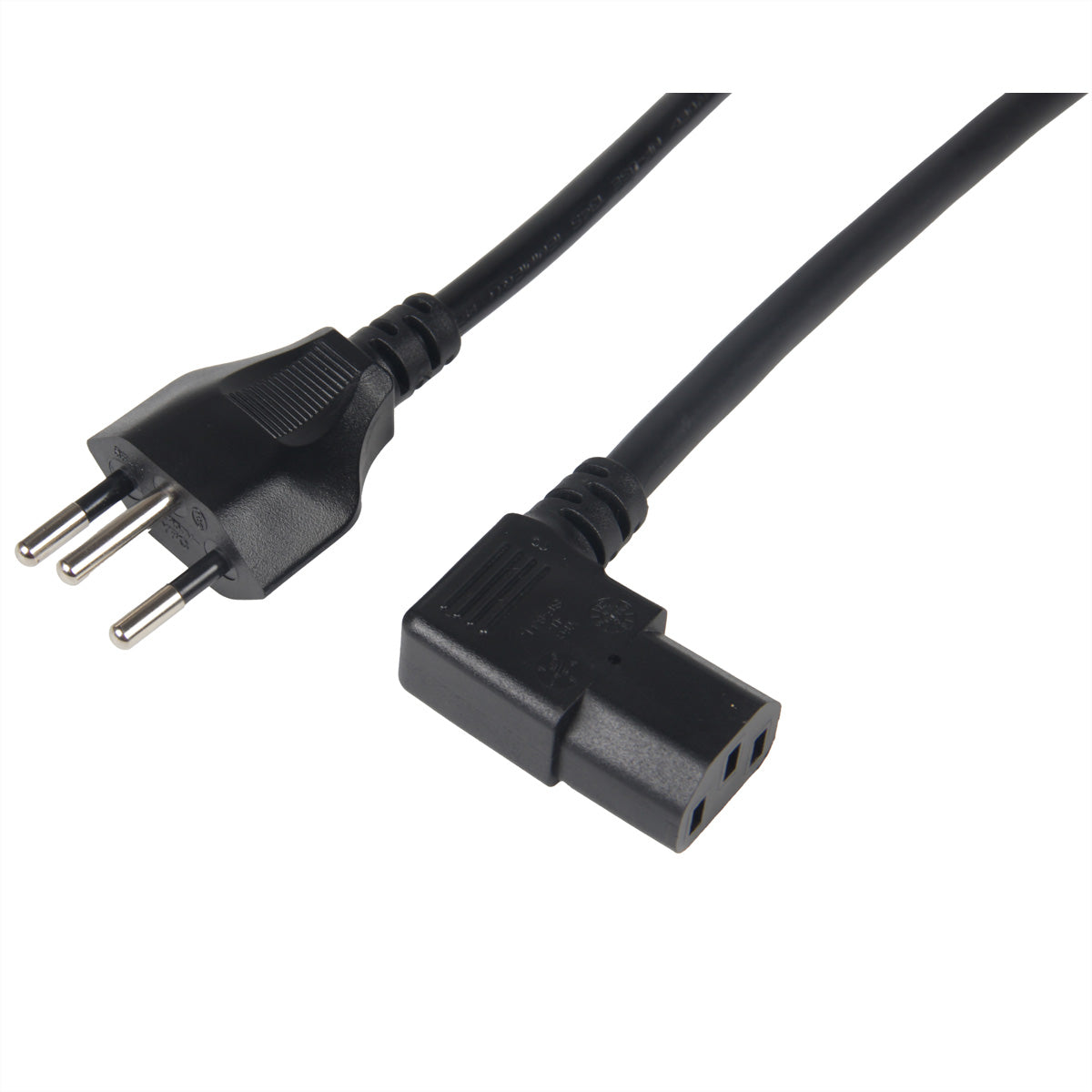 VALUE Netzkabel – T12 (Typ J) – IEC C13, 2 m, 250 V/10 A, 3×1,0 mm², 90° links abgewinkelt, schwarz