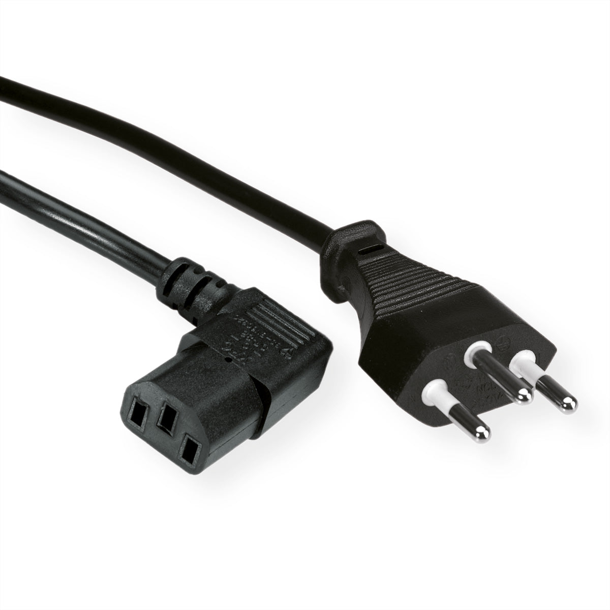 Secomp Netzkabel – T12–IEC C13, 90° rechts abgewinkelt, 2 m, 250 V/10 A, schwarz