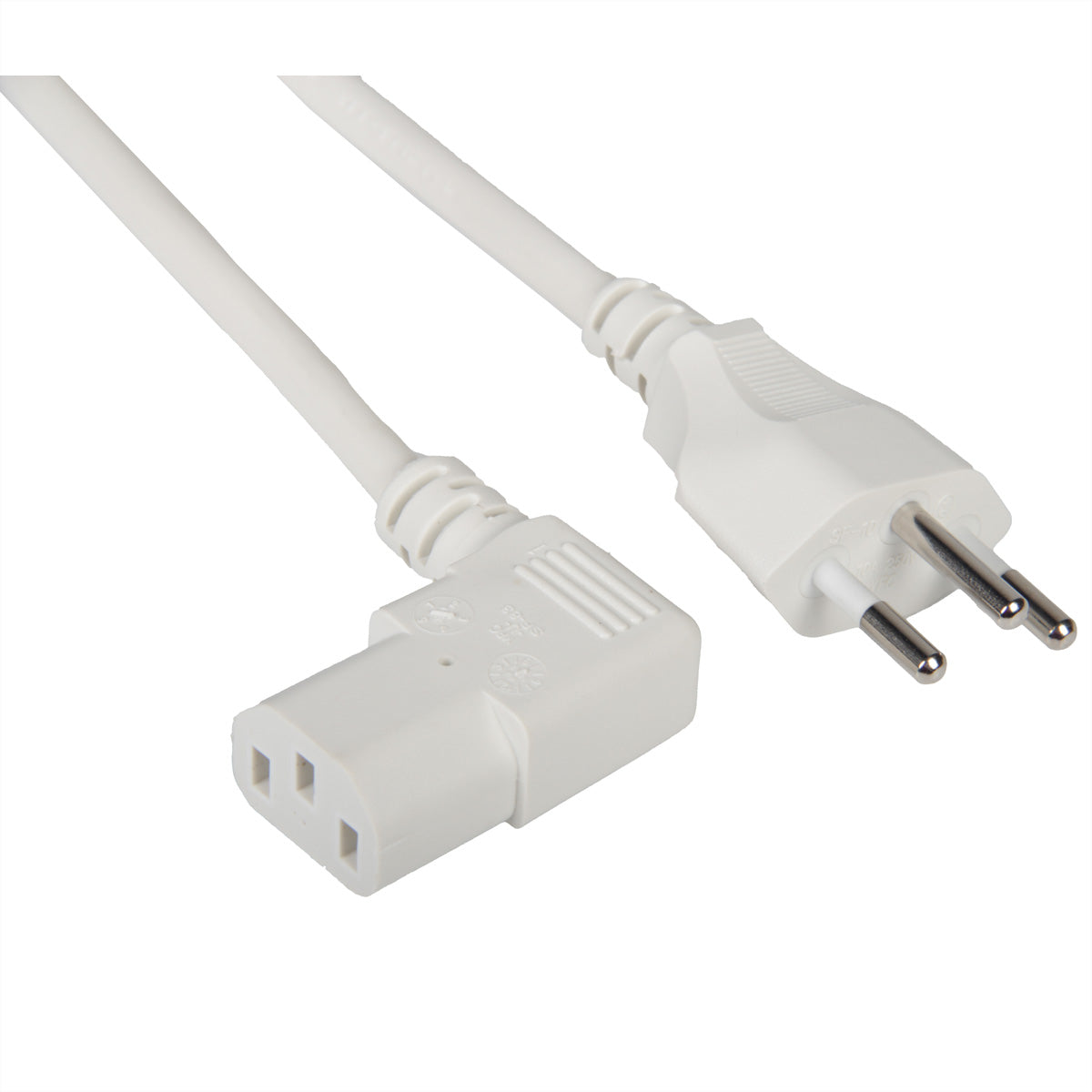 Secomp Netzkabel – T12 (Typ J) – IEC C13, 2 m, 250 V/10 A, weiss, 90° rechts abgewinkelt