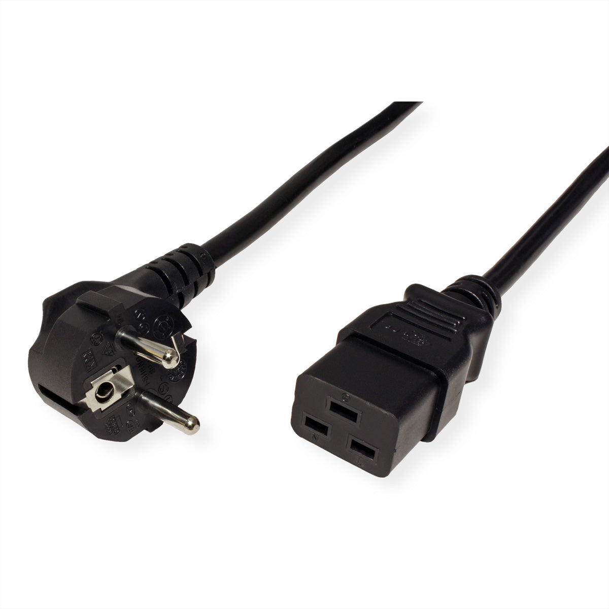 ROLINE Netzkabel – Schuko (Typ E/F) – IEC C19, 2 m, 250 V/16 A, Schwarz