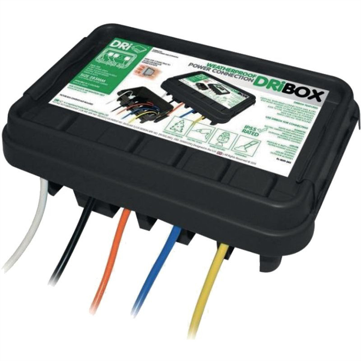 OEM Aussen-Kabelbox, IP55, 5×Kabeleinführung, 250×200×100 mm – Schwarz