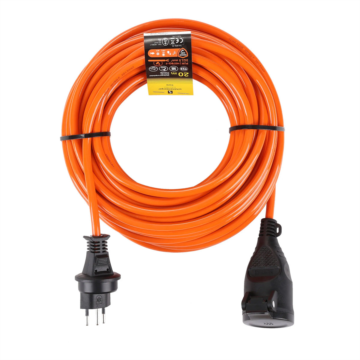 Blank Verlängerungskabel, T12–T13, 20 m, IP55, 3×1,5 mm² – Orange