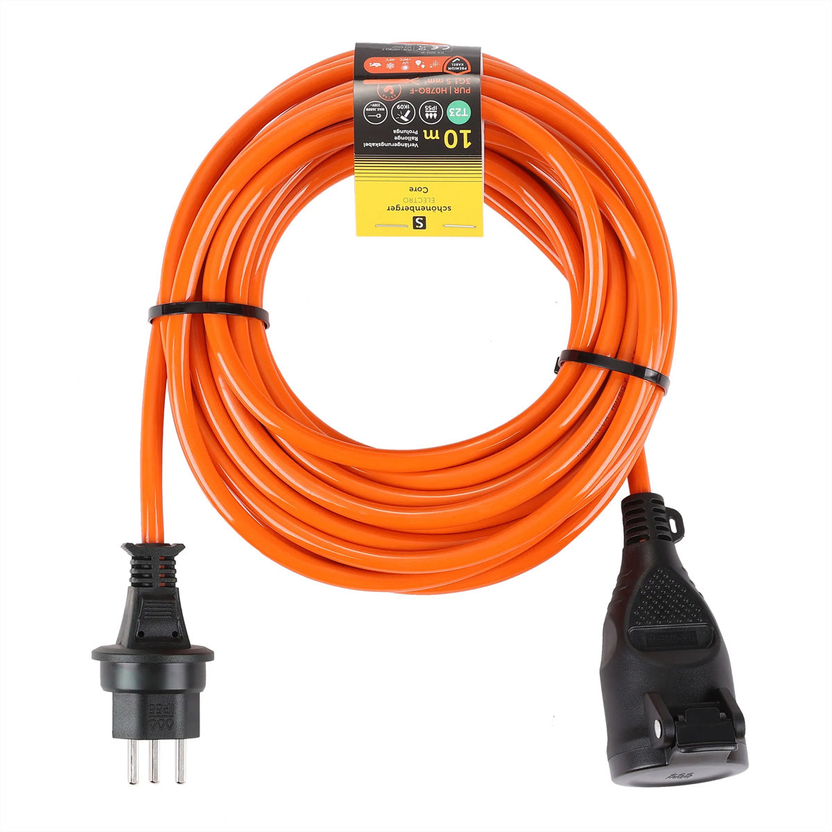 BLANK Verlängerungskabel – T12–T13, 10 m, IP55, 3×1,5 mm², Orange
