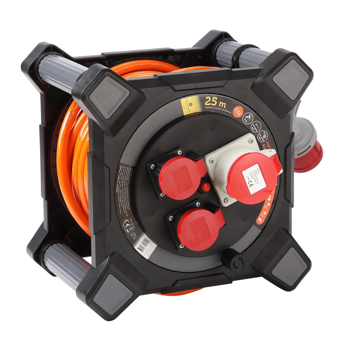 Blank Kabelrolle, 25 m, IP44, zur Kabelbefestigung, CEE 16-5 – orange