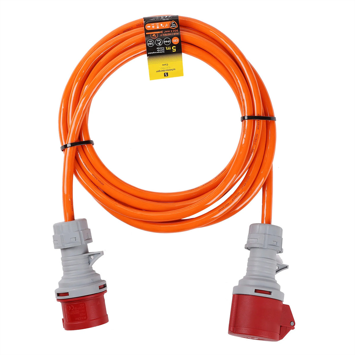 Blank Verlängerungskabel, CEE 16-5 bis CEE 16-5, 5 m, IP44, 5×4 mm² – orange