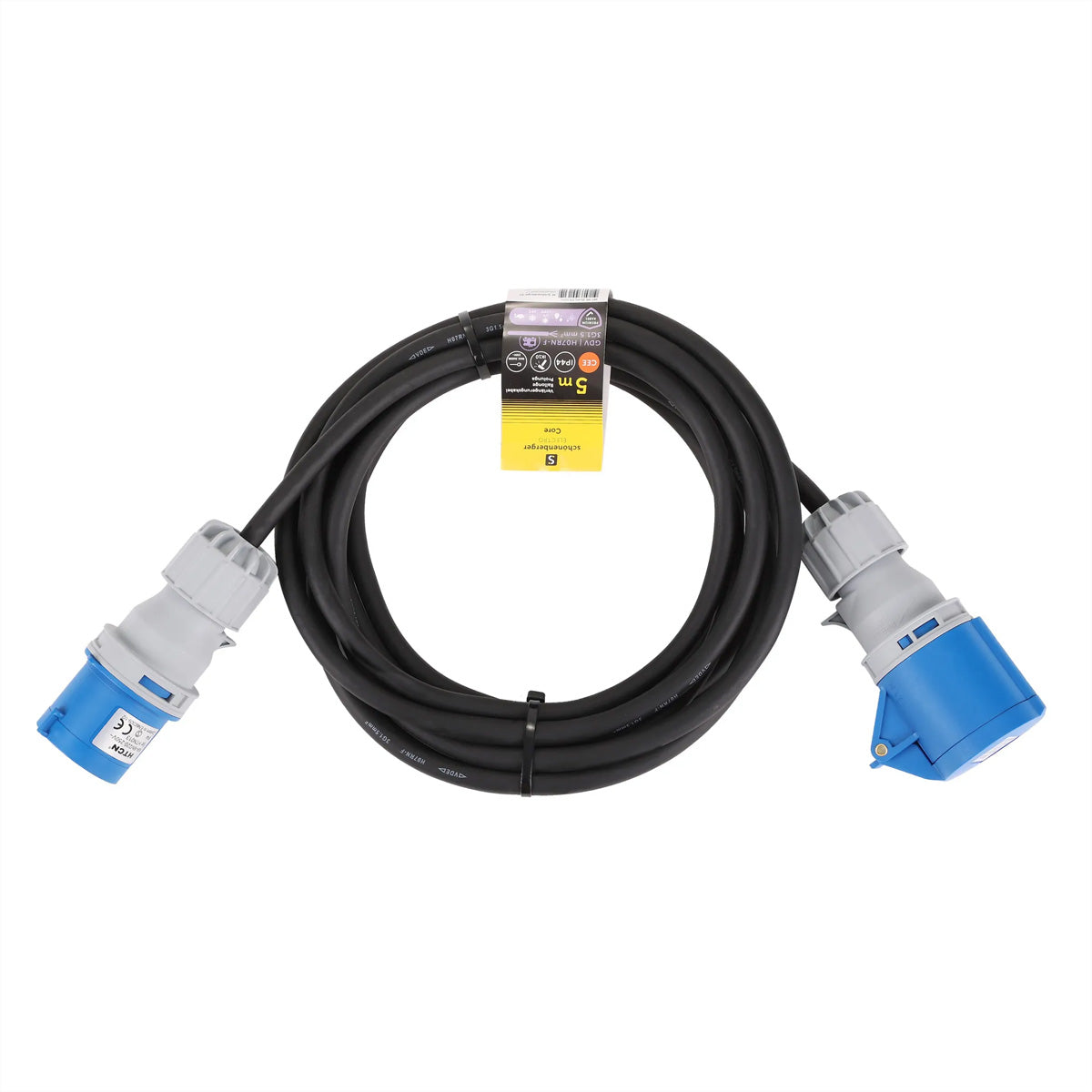 Blank Verlängerungskabel – CEE 3P 16 A–CEE 3P 16 A, 5 m, IP44, 3×1,5 mm², Schwarz, für Expert Power Control