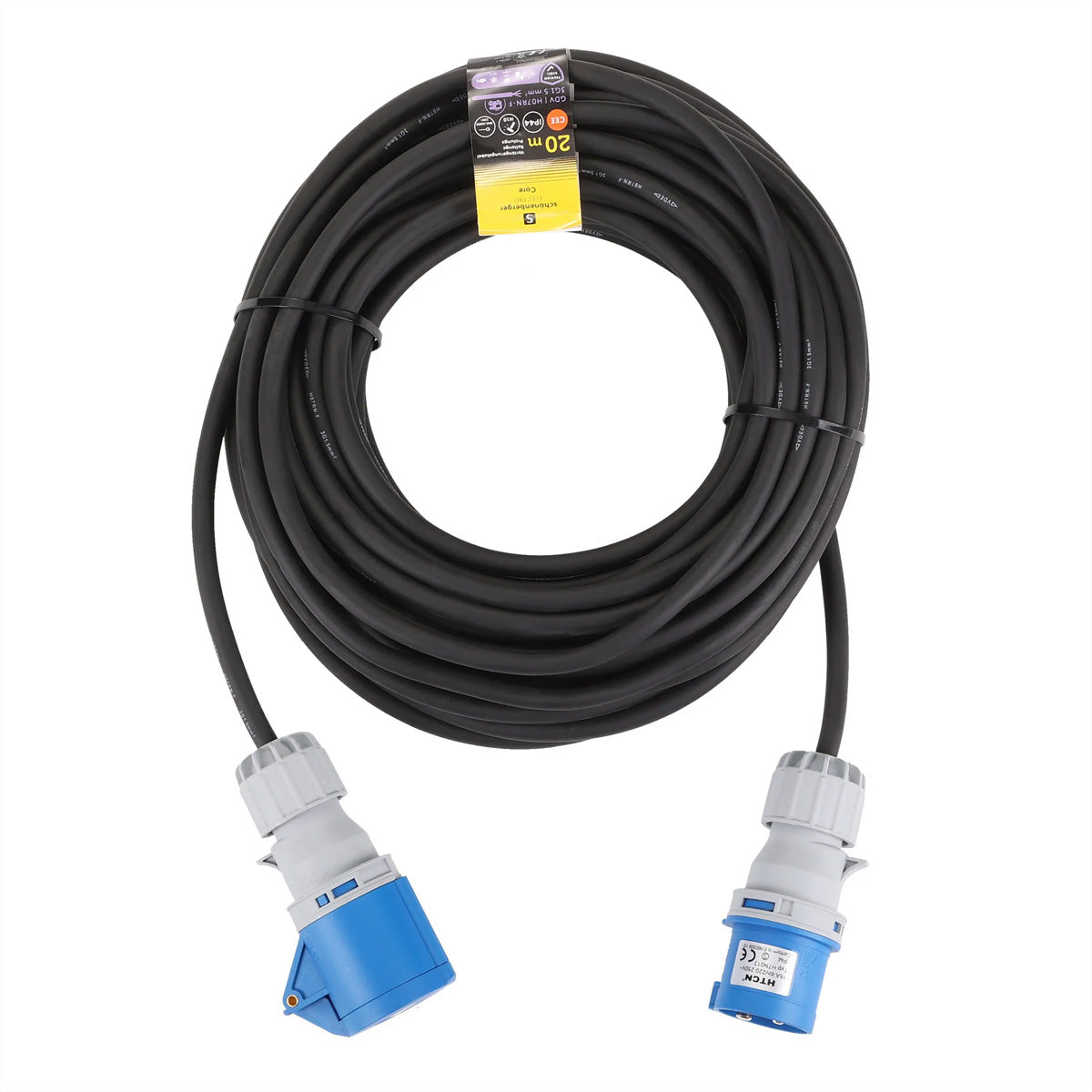 Blank Verlängerungskabel CEE 16-3–CEE 16-3, 20 m, IP44, 3×1,5 mm² – Schwarz