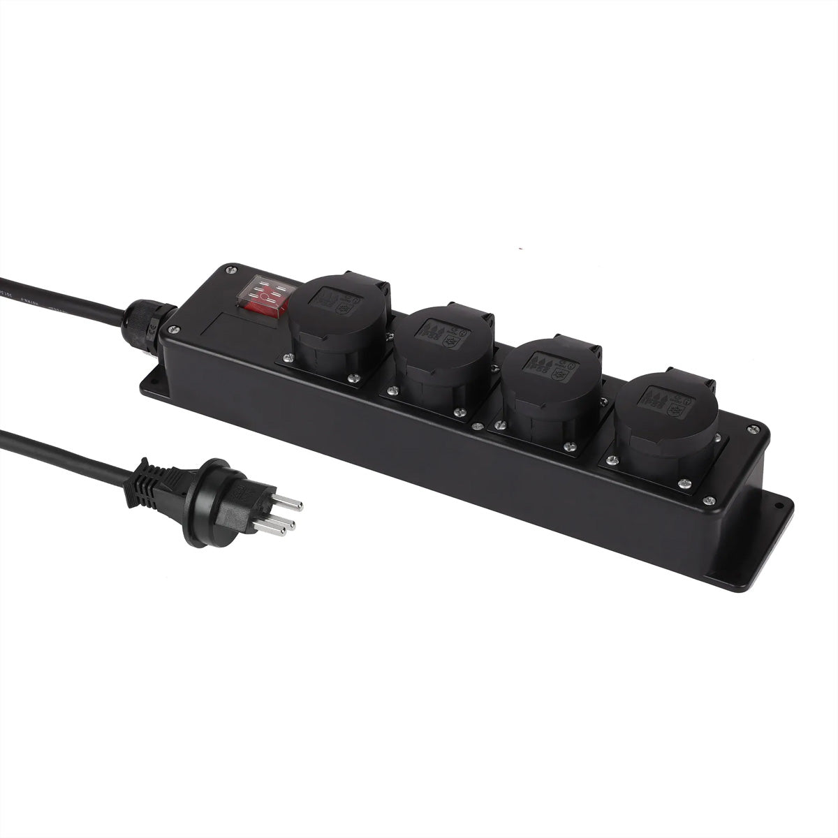 Blank Steckdosenleiste, 4×T13, mit Schalter, 3 m, H07RN‑F 3G1,5 mm², IP55 – Schwarz