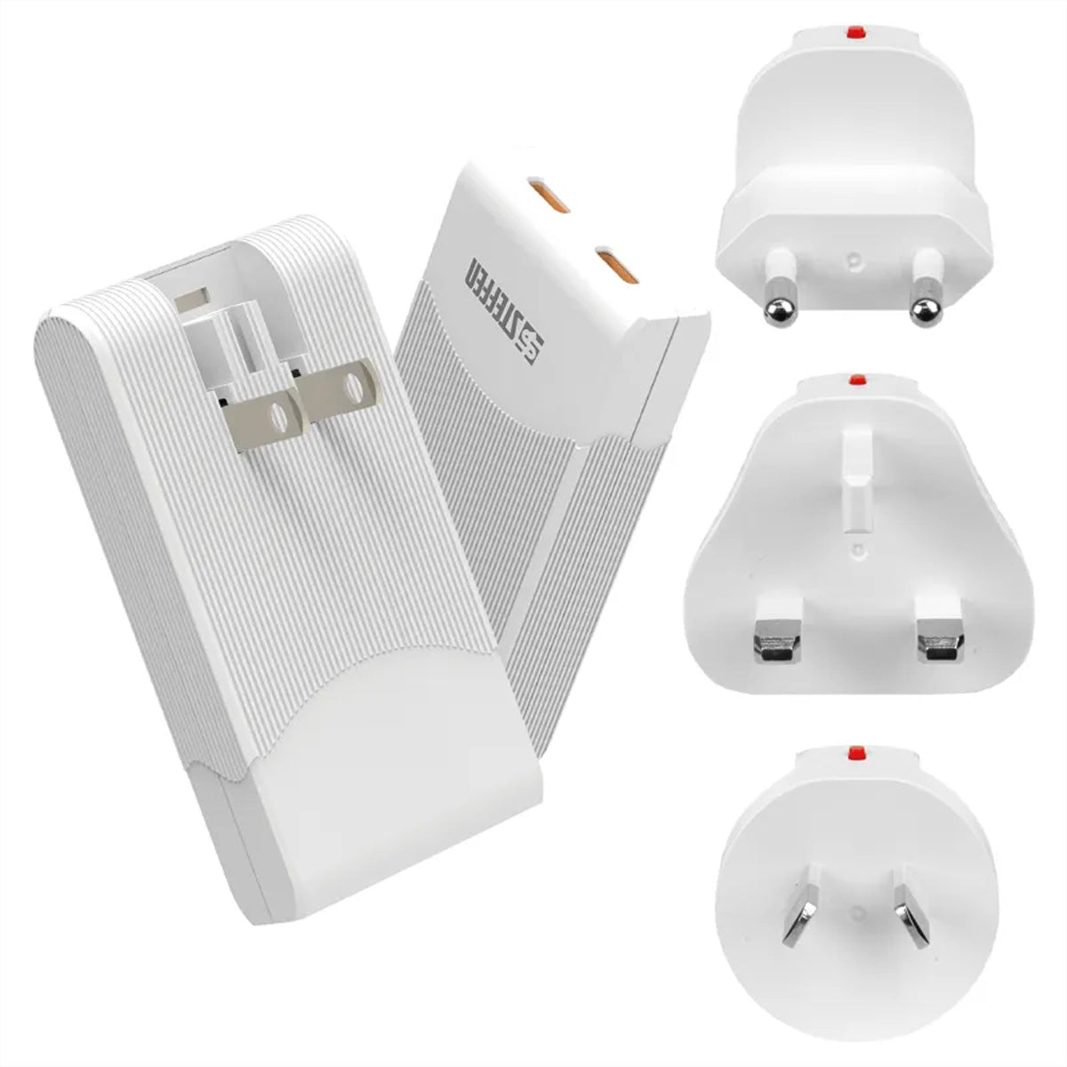 Steffen Reiseadapter – von Brasilien → Welt – 2× USB-C 65 W – weiss – 45,3×87,5×33,5 mm – 120 g