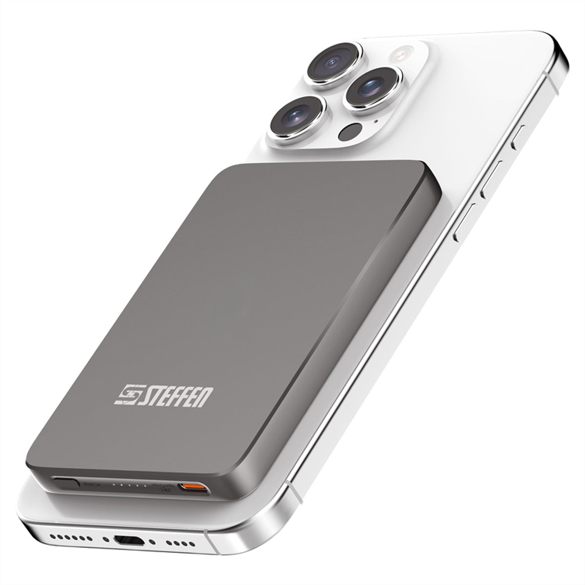 Steffen Wireless Powerbank 5'000 mAh – 15 W PD, Wireless 15 W, 1× USB-C, Schwarz