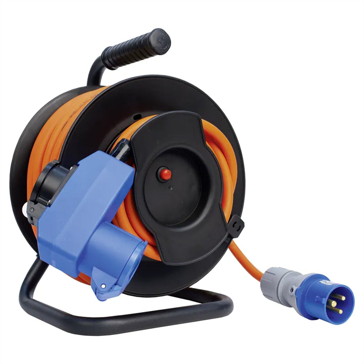 Steffen Kabelrolle 15 m, 2×CEE 16-3, IP44, Kabelbefestigung, Eingang CEE 16-3 – Schwarz