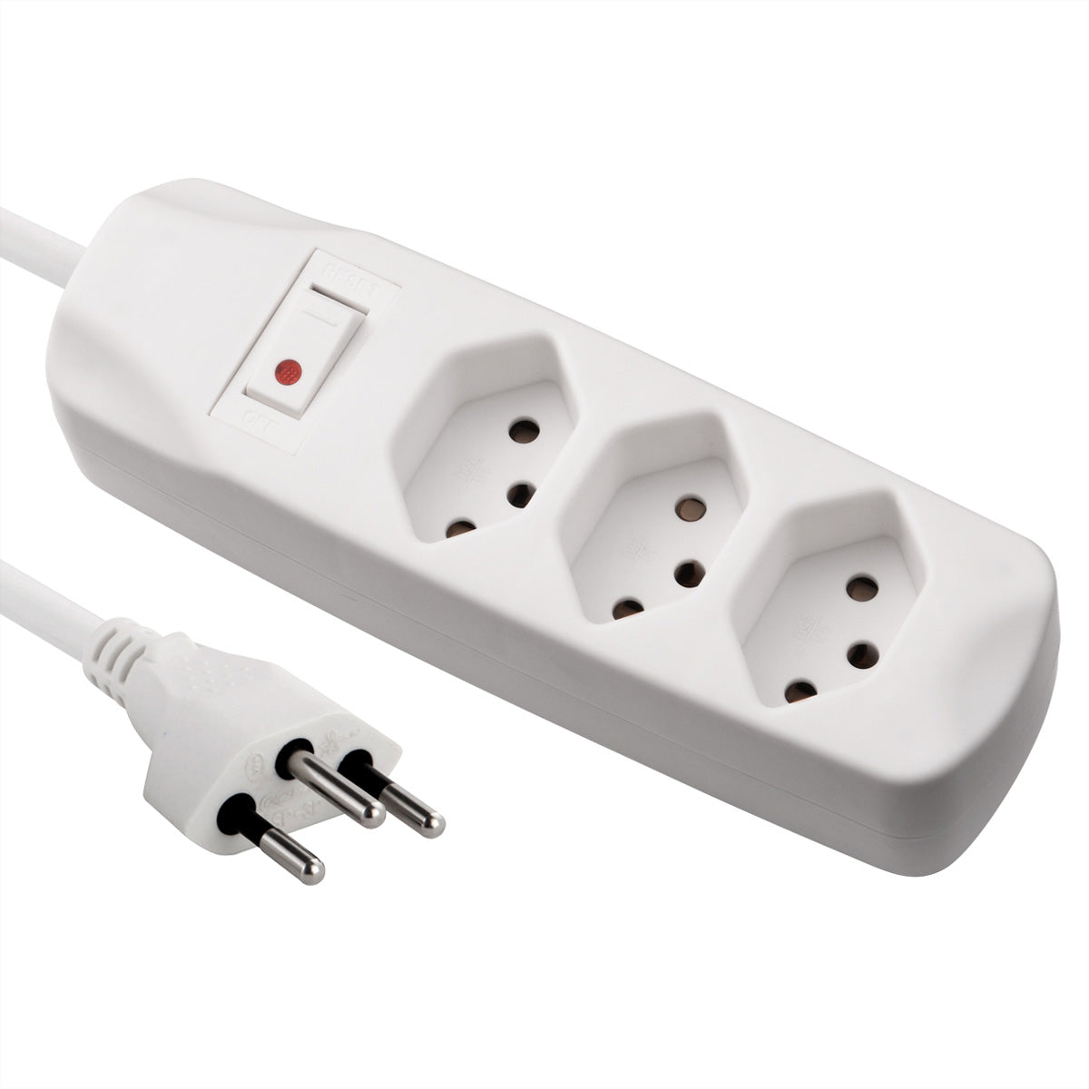 Blank Steckdosenleiste, 3× T13, mit Leuchtschalter, 1,5 m, Stecker T12