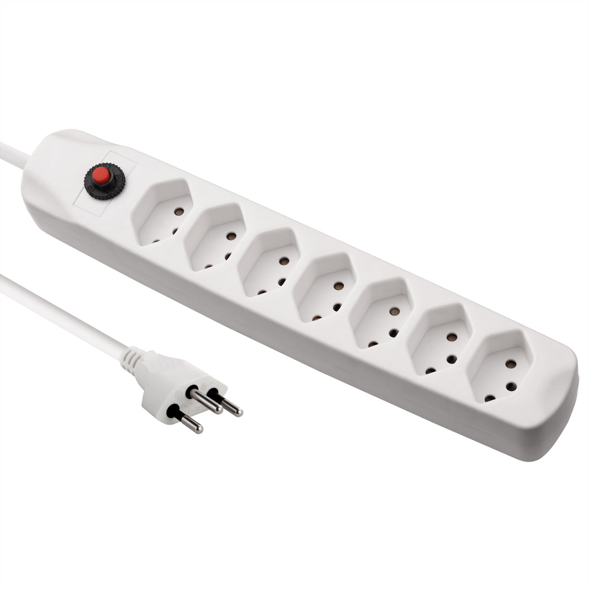 Blank Steckdosenleiste, 7×T13, ohne Schalter, 1,5 m, Eingang T12 – Weiss