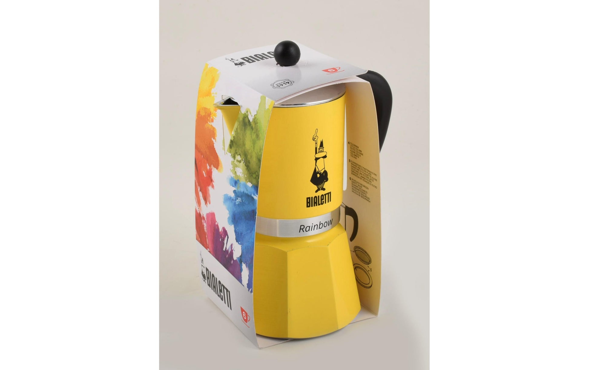 Bialetti Rainbow Espressokanne – 150 ml, 3 Tassen, für Gas, Gelb