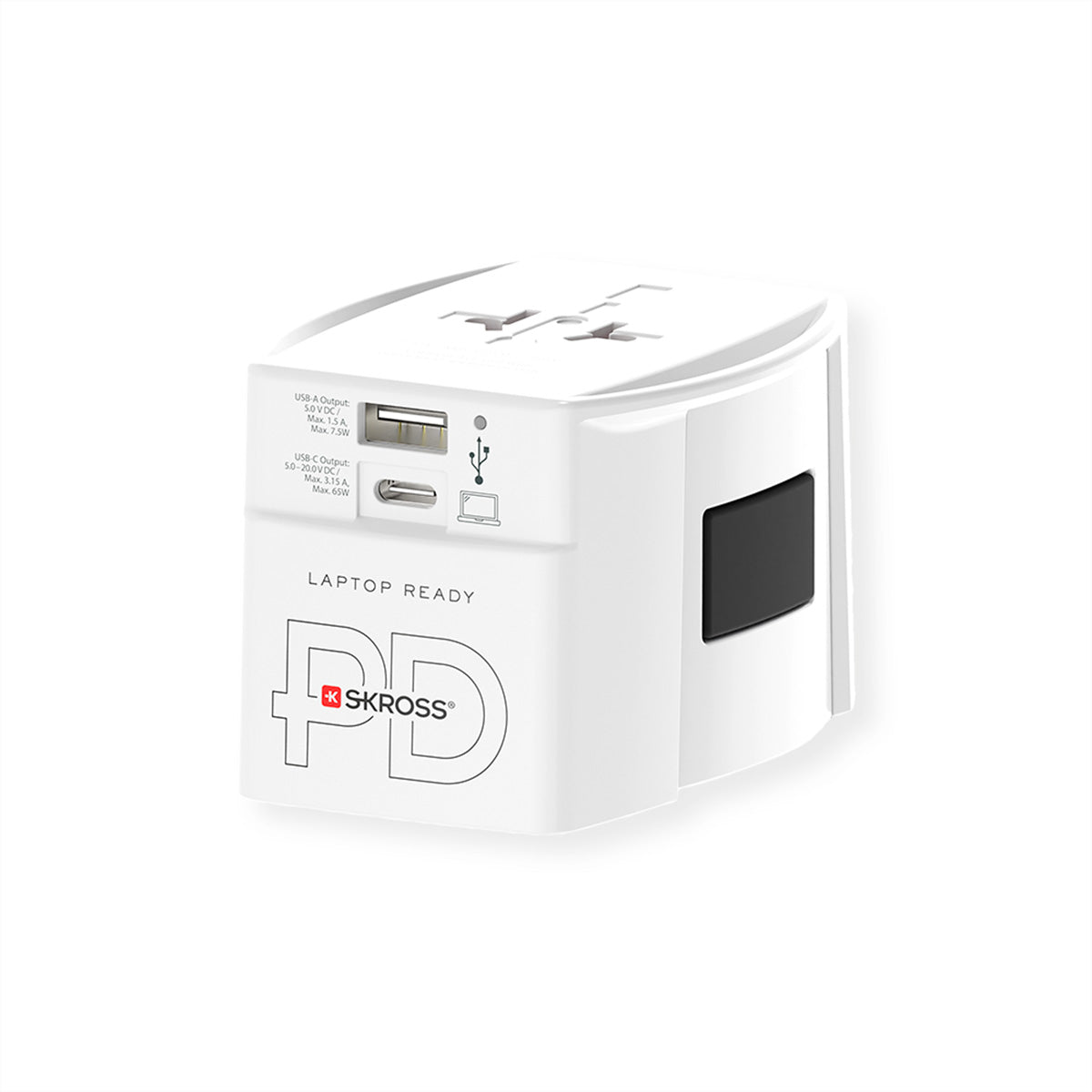 SKROSS MUV Reiseadapter USB-C zu Typ L – USB-C + USB-A, für Smartphone, Tablet, Laptop