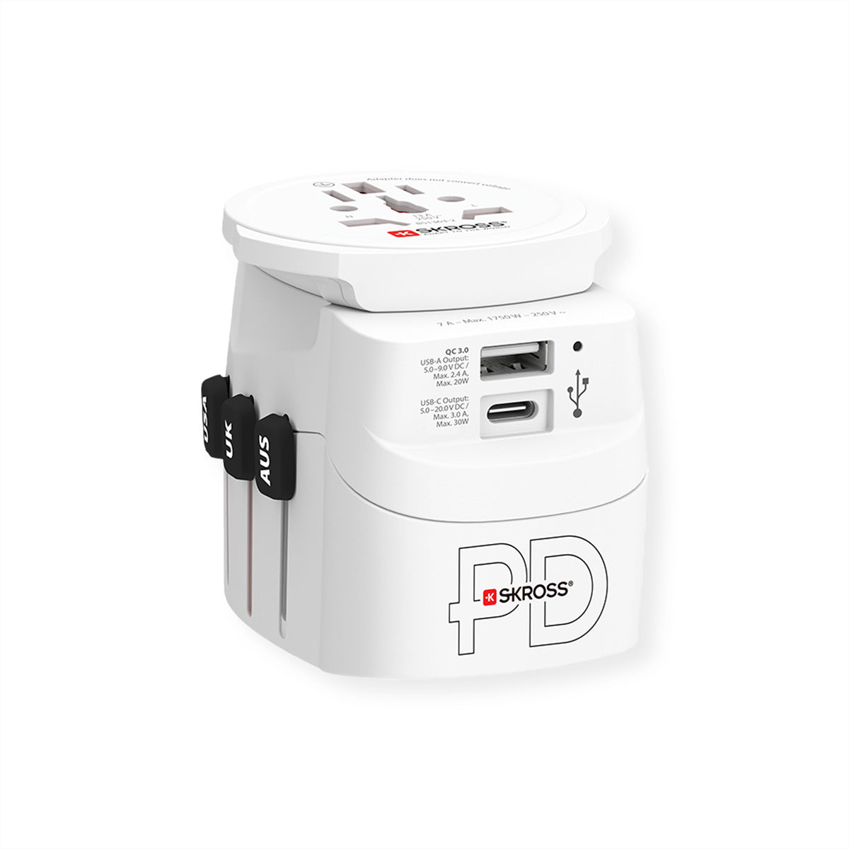 Skross PRO Light USB A/C 30PD Reiseadapter – USB‑C PD 30 W, USB‑A 20 W – für weltweit (Typ A/B/C/G/I/L)