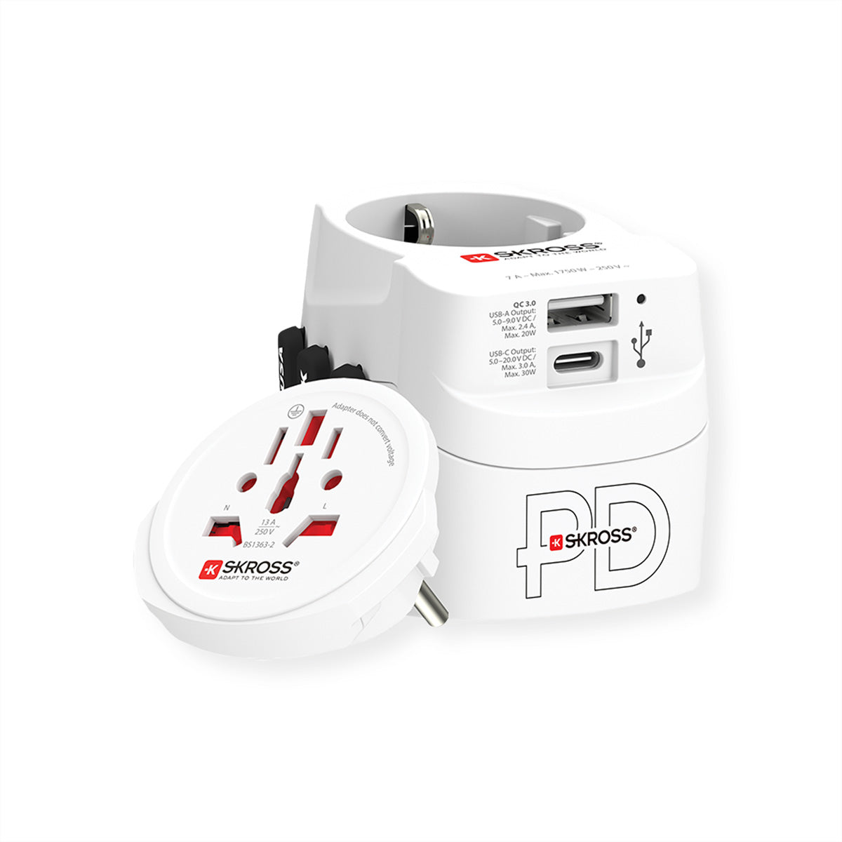 Skross PRO Light USB A/C 30PD Reiseadapter – USB‑C PD 30 W, USB‑A 20 W – für weltweit (Typ A/B/C/G/I/L)