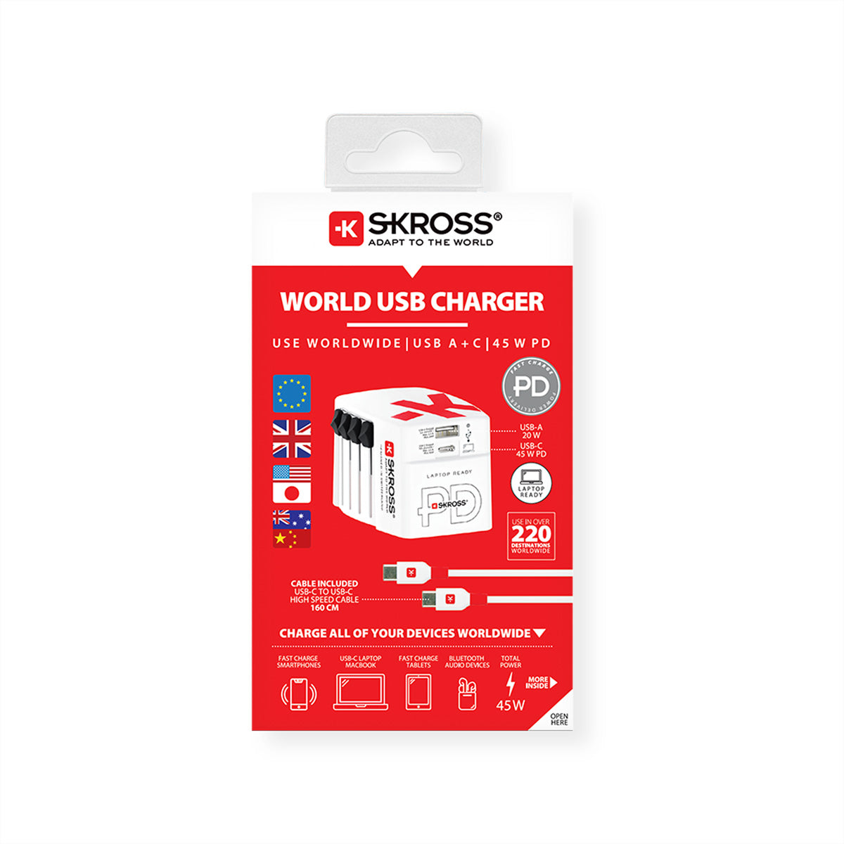 Skross Reiseadapter – von USB-C zu Typ I (AUS/CN) – 52,5 W, 2× USB – weiss