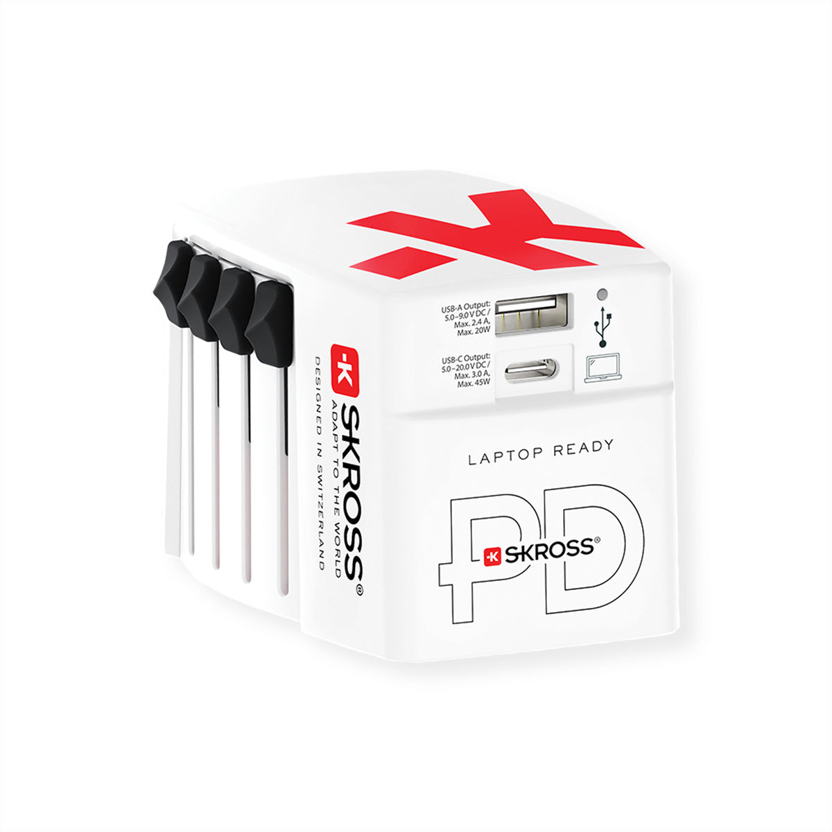 Skross Reiseadapter – von USB-C zu Typ I (AUS/CN) – 52,5 W, 2× USB – weiss