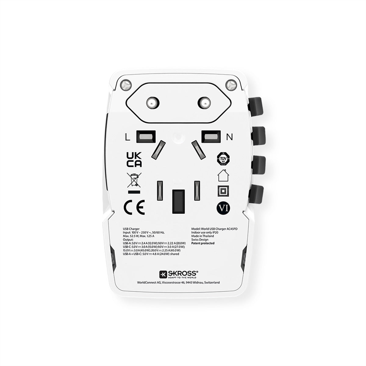 Skross Reiseadapter – von USB-C zu Typ I (AUS/CN) – 52,5 W, 2× USB – weiss