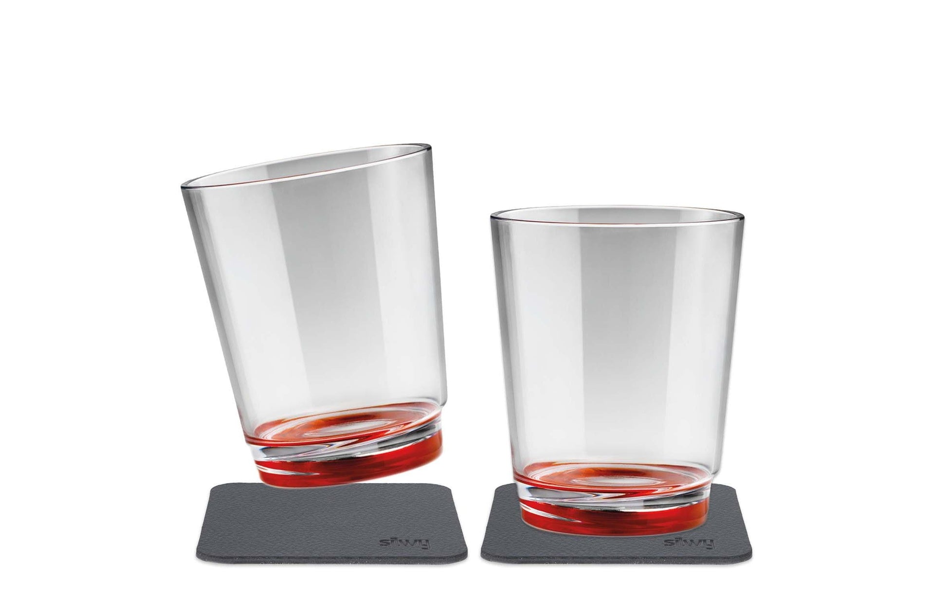 Silwy Trinkbecher – 2er Set, 250 ml, Ø 8,2 cm, H 10,0 cm, Kunststoff (Tritan), Rot/Transparent