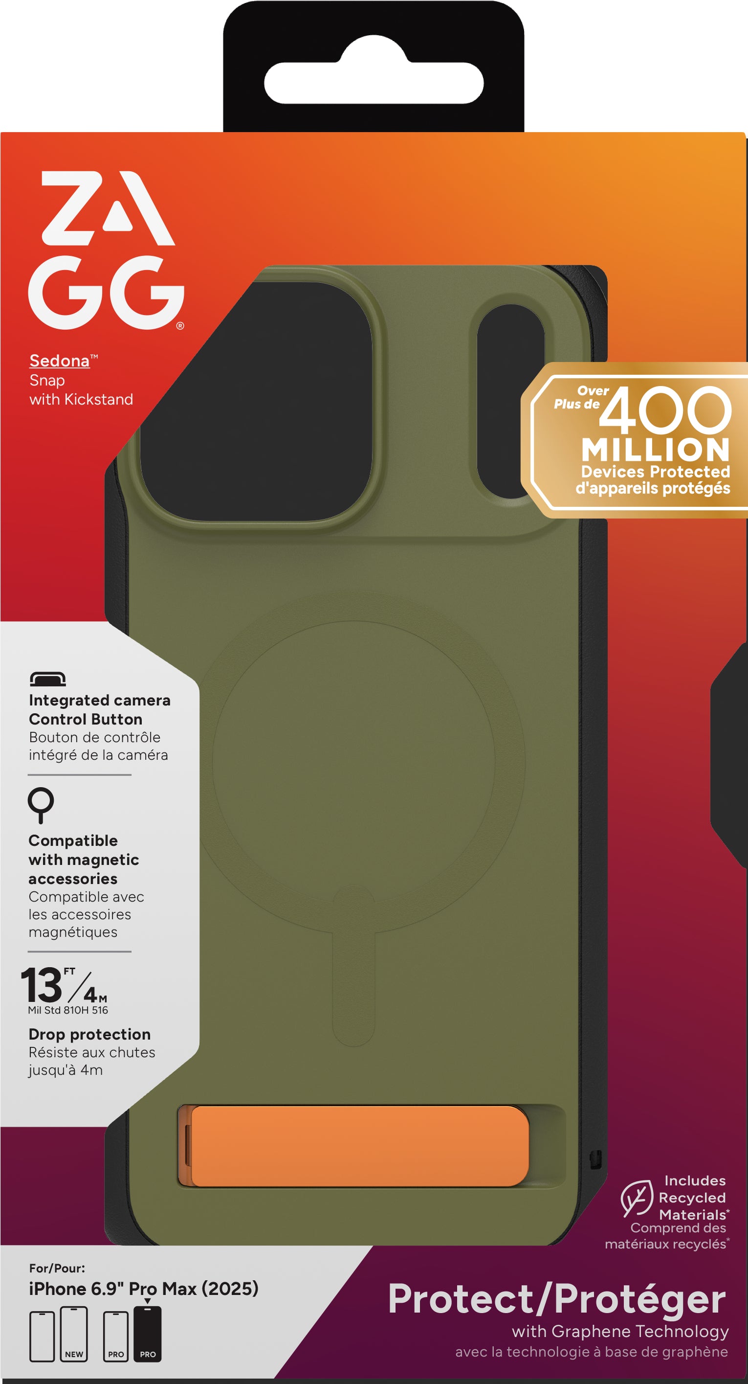 ZAGG Sedona Snap Backcover – für Apple iPhone 17 Pro Max, mit Ständer, Graphen, Grün, bis 4 m Sturzsicher