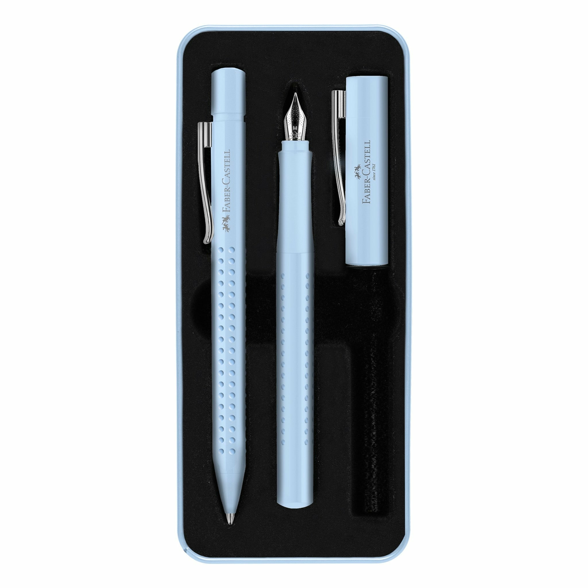 Faber-Castell GRIP 2010 Harmony – Füllfederhalter + Kugelschreiber – M – Hellblau – 2er Pack – Geschenkbox