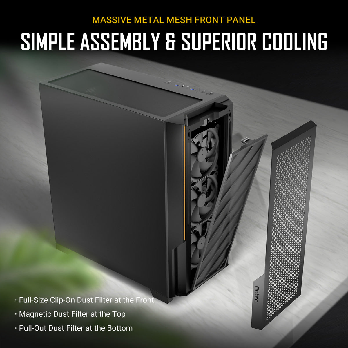Antec P20CE – PC-Gehäuse (Midi-Tower, E-ATX) – Schwarz, 37,5 cm GPU, 3×120 mm Lüfter, USB-C 1×