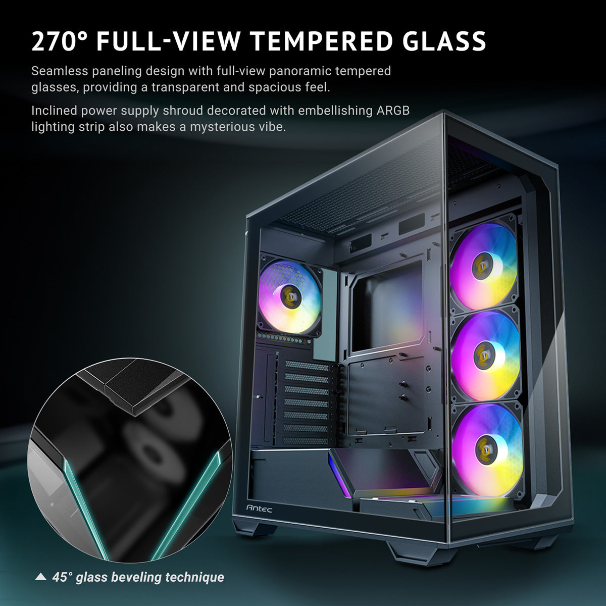 Antec Constellation C3 – PC-Gehäuse (Midi-Tower) – ATX, 4×ARGB-Lüfter, Type-C 3.2 Gen 2, Schwarz