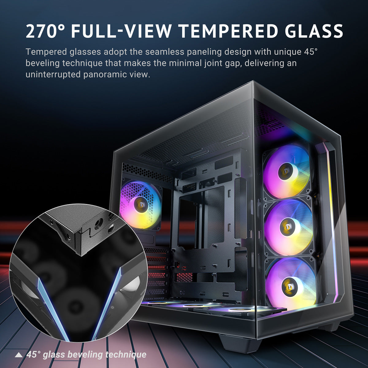 Antec Constellation C5 ARGB – Midi-Tower PC-Gehäuse, 7×ARGB-Lüfter, 270° Glas, USB-C 3.2 Gen 2, Schwarz