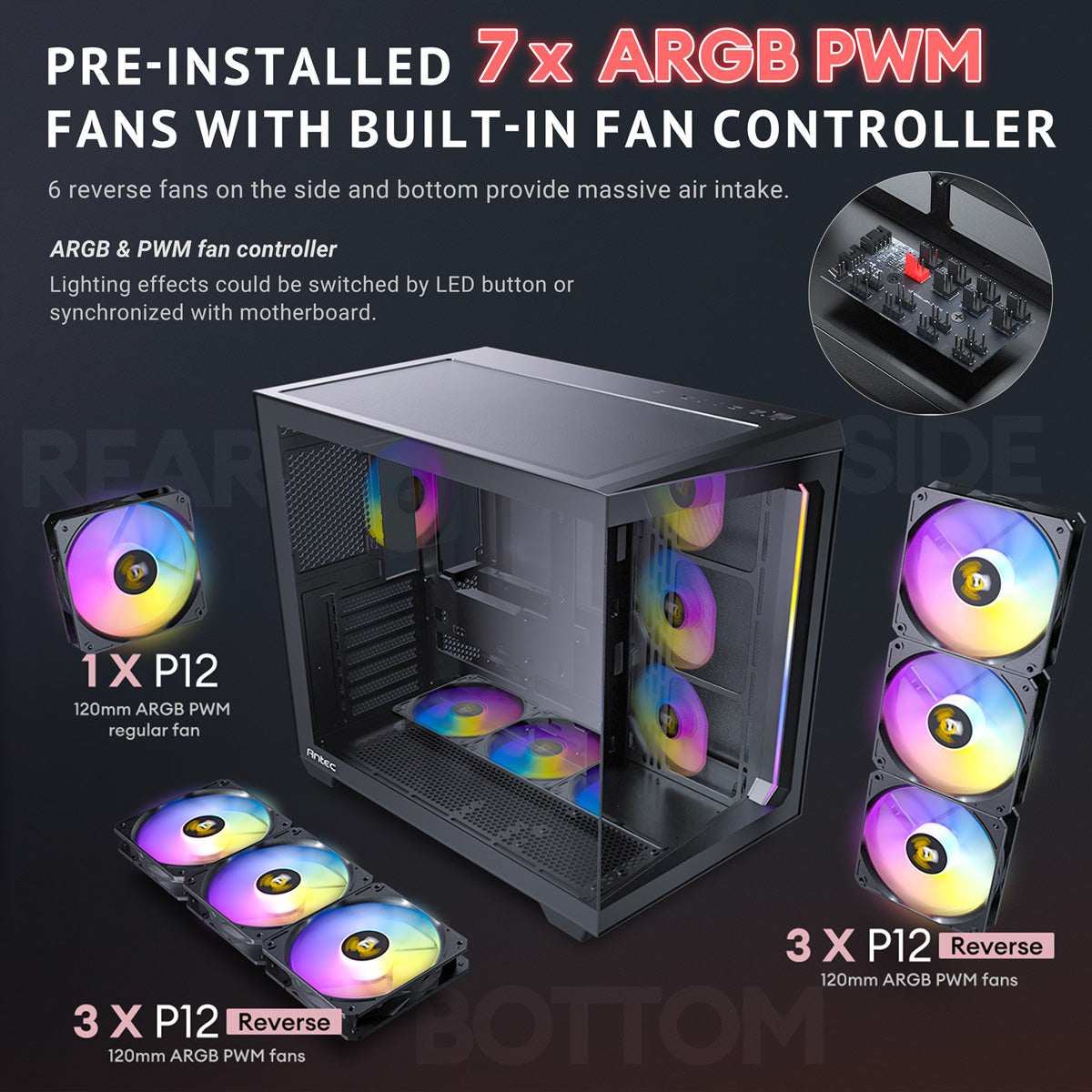 Antec Constellation C5 ARGB – Midi-Tower PC-Gehäuse, 7×ARGB-Lüfter, 270° Glas, USB-C 3.2 Gen 2, Schwarz