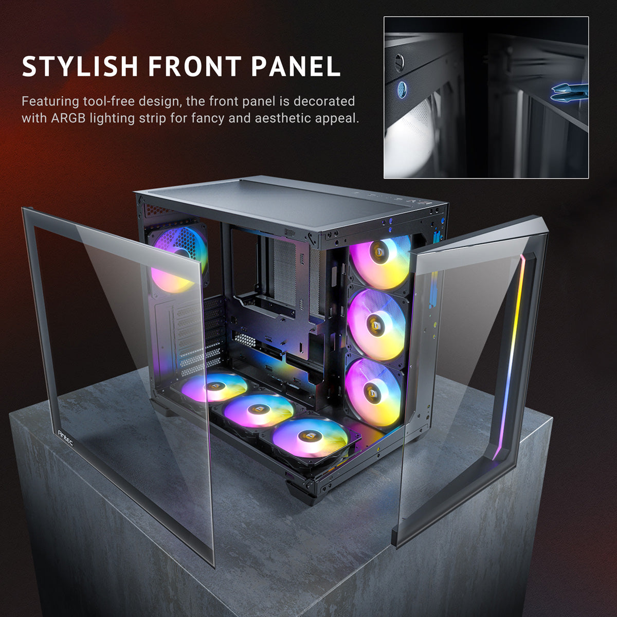 Antec Constellation C5 ARGB – Midi-Tower PC-Gehäuse, 7×ARGB-Lüfter, 270° Glas, USB-C 3.2 Gen 2, Schwarz
