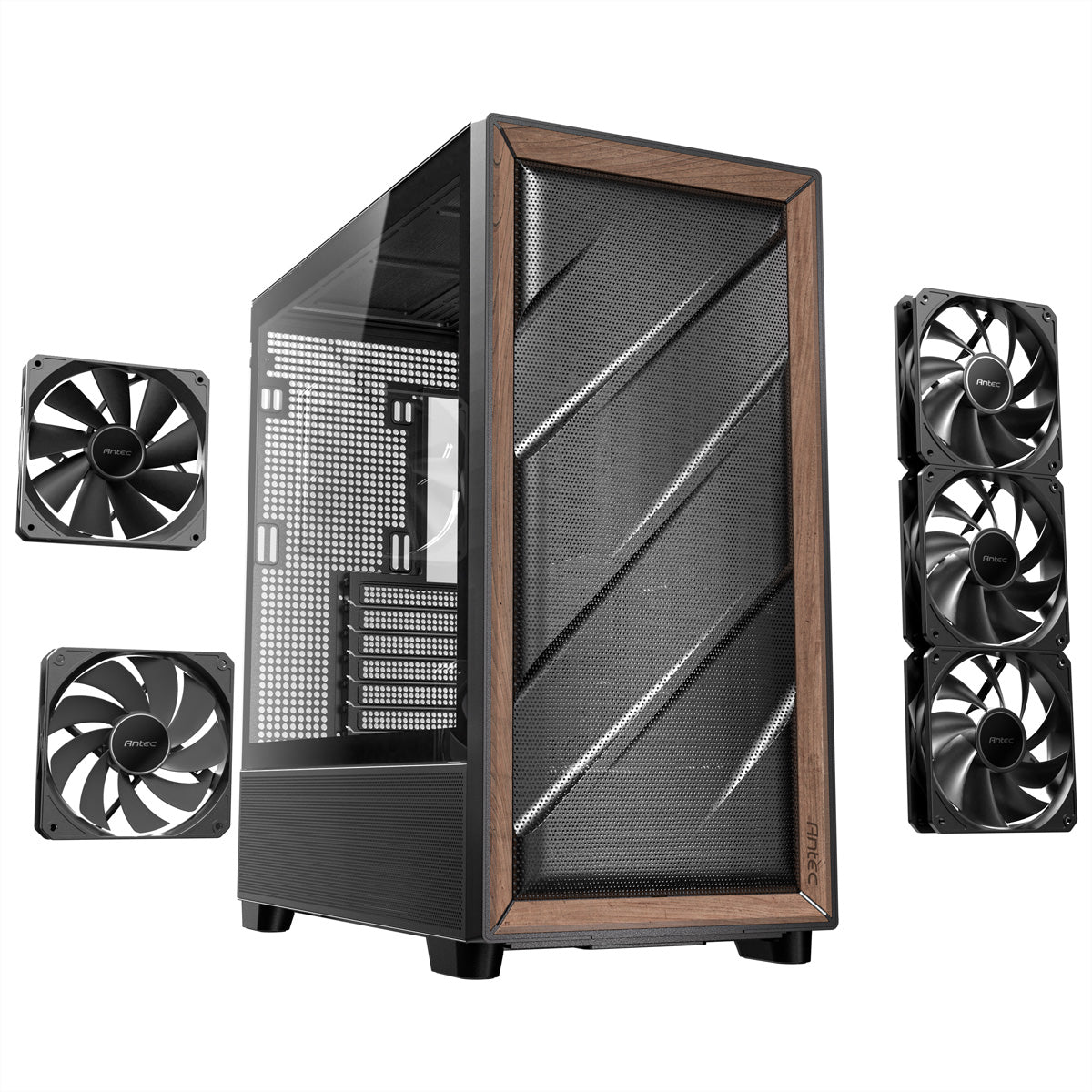 Antec FLUX – PC-Gehäuse – Midi-Tower ATX, Schwarz, Seitenfenster, 5× Lüfter, 360/420 mm Radiatorunterstützung