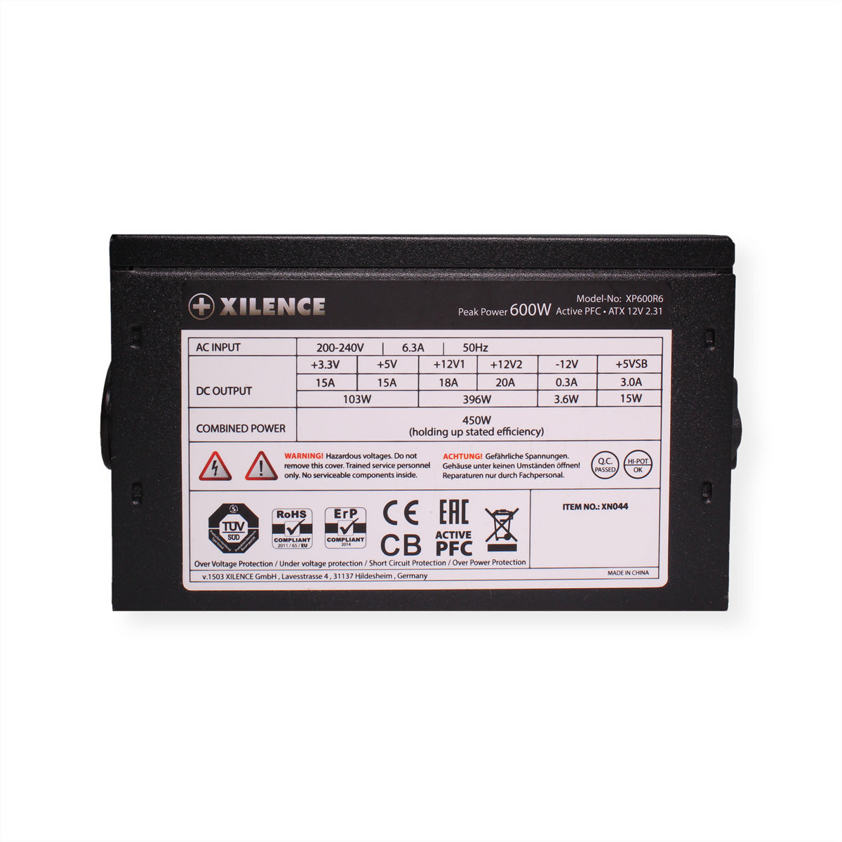 Xilence Performance C XP600R6 ATX-Netzteil 400 W – Nicht-modular, ATX 2.3.1, SATA×6, PCIe 6+2-polig×1 – Schwarz