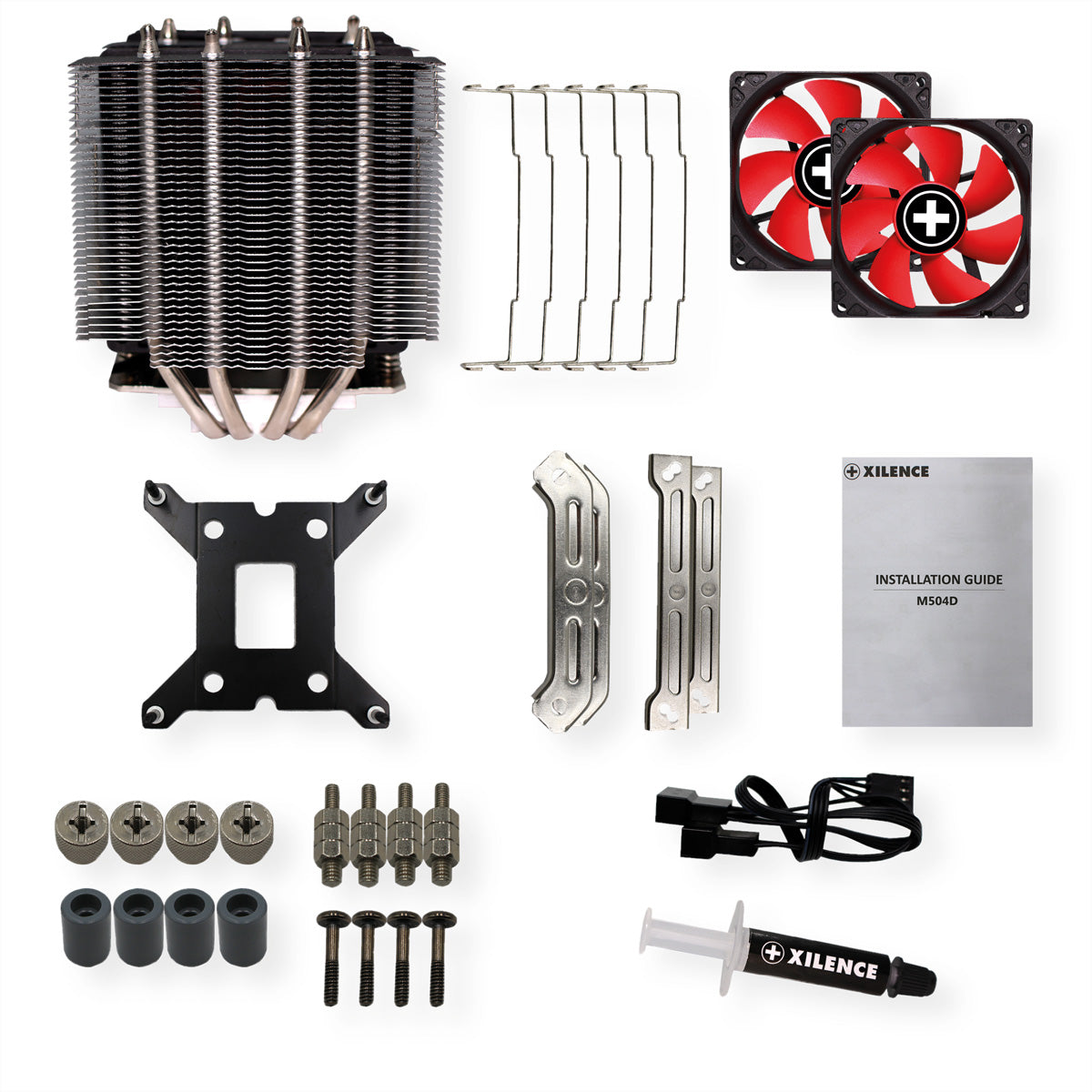 Xilence M504D – CPU-Kühler – 2×92 mm PWM, 4 Heatpipes, 180 W, für AM5, AM4, LGA 1700 und andere, Schwarz/Rot