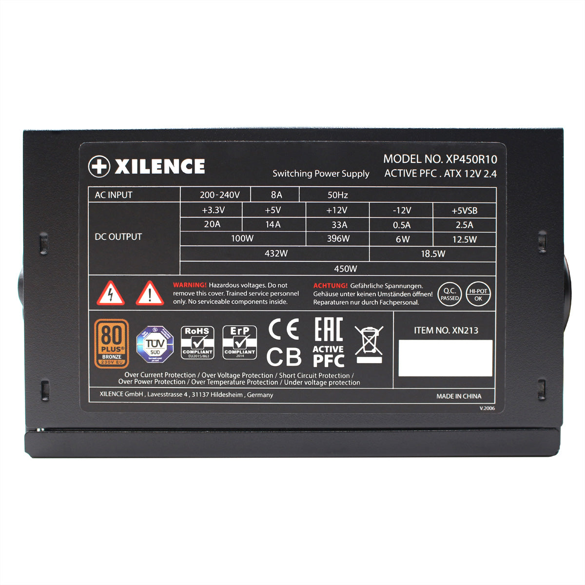 Xilence XP450R10 ATX-Netzteil 450 W 80 PLUS Bronze – nicht-modular, ATX 2.4
