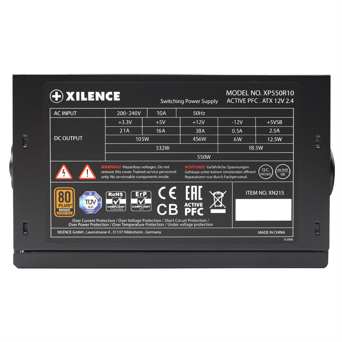 Xilence XP550R10 ATX-Netzteil 550 W 80 PLUS Bronze – nicht-modular, ATX 2.4