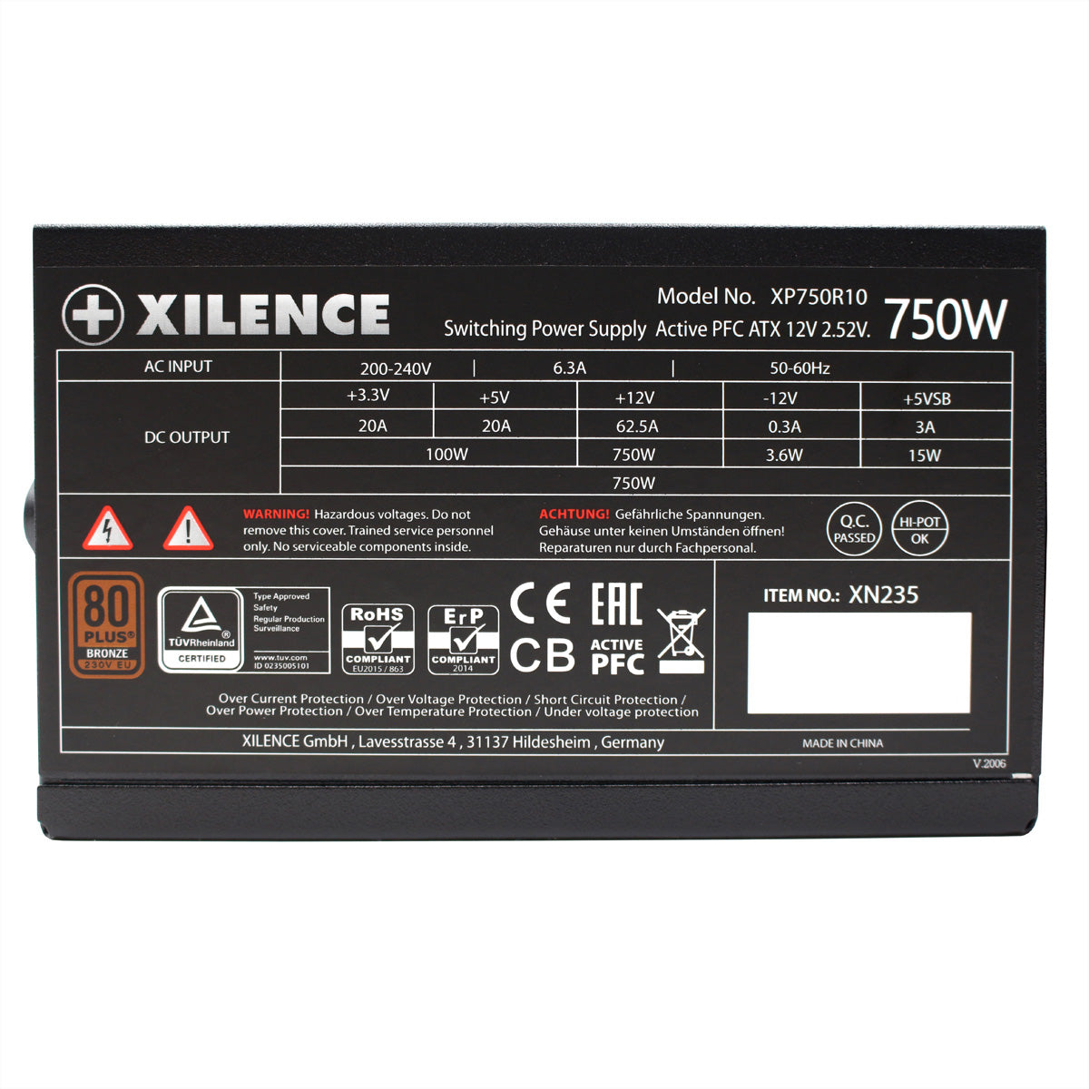 Xilence Gaming Serie XP750R10 ATX-Netzteil 750 W 80 PLUS Bronze – nicht modular, ATX 2.52