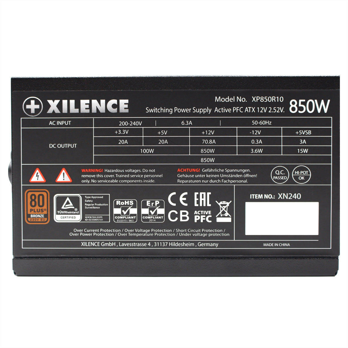 Xilence XP850R10 Gaming ATX-Netzteil 850 W 80 PLUS Bronze – nicht-modular, ATX 2.4