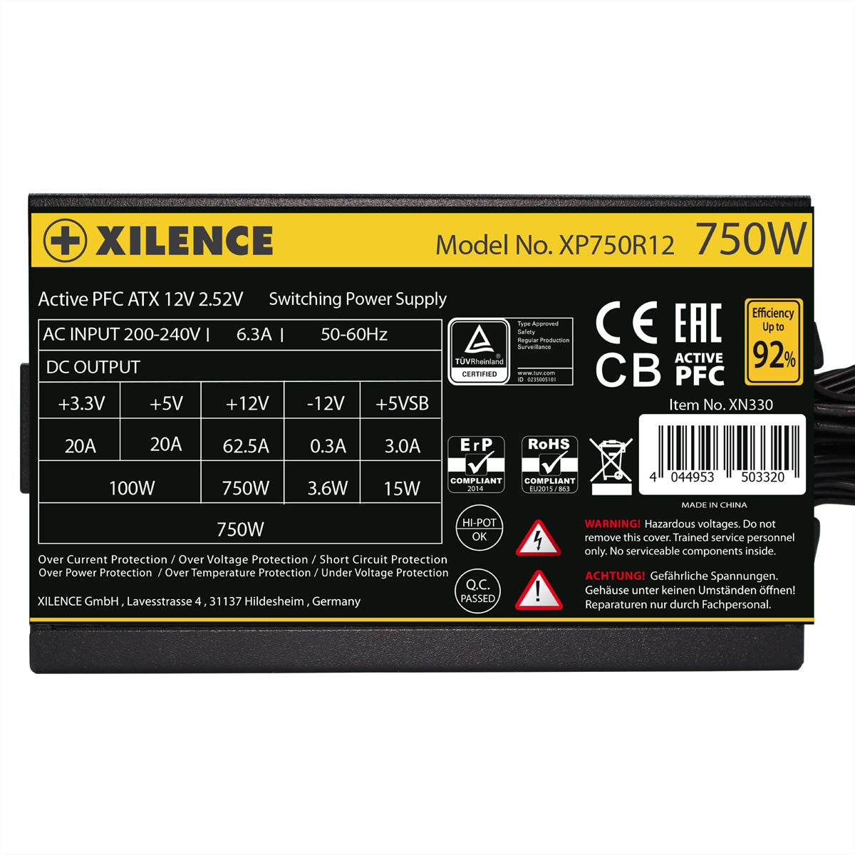 Xilence XP750R12 ATX-Netzteil 750 W 80 PLUS Gold – Nicht-modular, ATX 2.52, PCIe 6+2-pol×3 – Schwarz