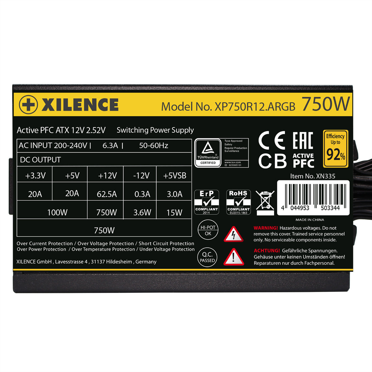 Xilence XP750R12.ARGB ATX-Netzteil 750 W 80 PLUS Gold – nicht-modular, ARGB, SATA×6, PCIe 6+2×3 – für ATX